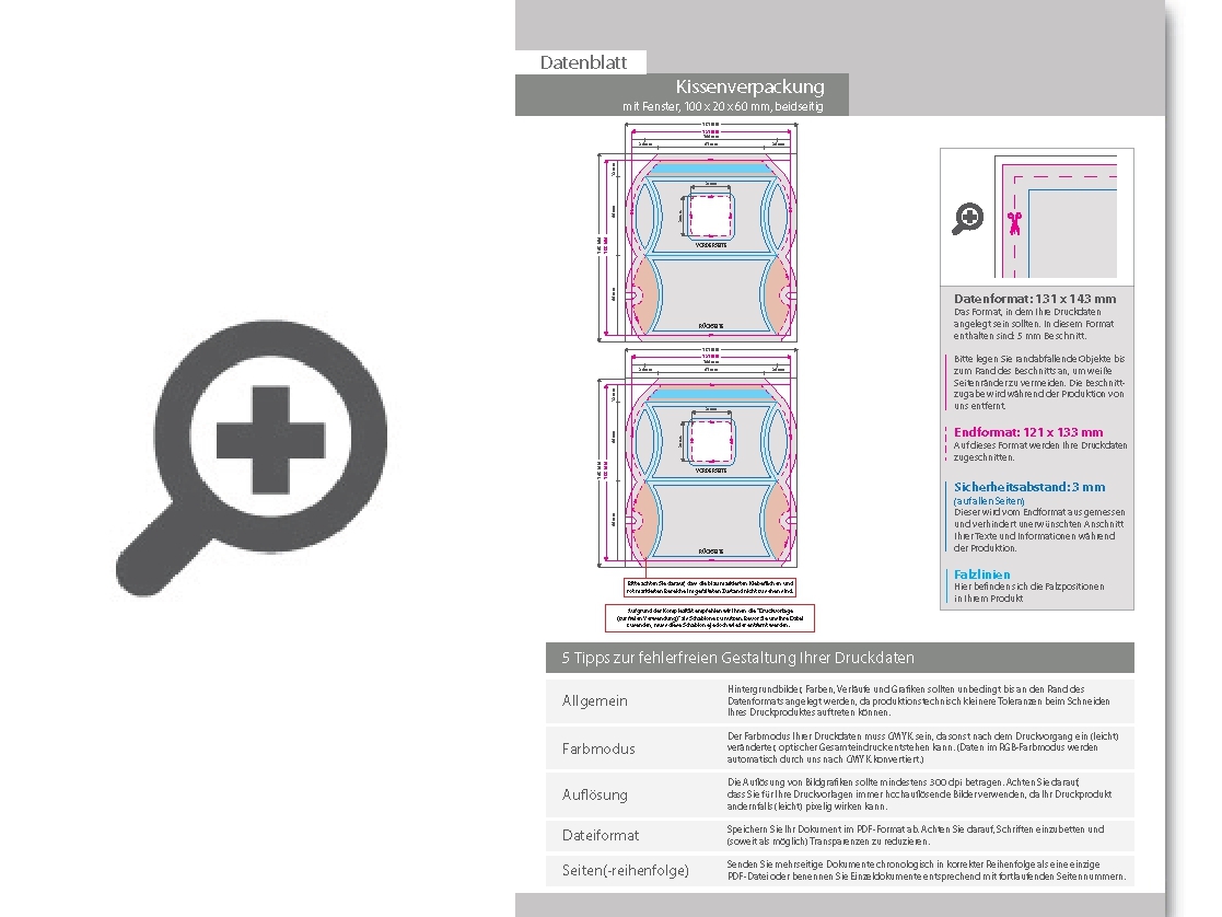 Product Bild kissenverpackung_(10_cm_x_2_cm_x_6_cm)_beidseitig_bedruckt_5_4-farbig_(cmyk_+_sonderfarbe)_mit_gestanztem_fenster